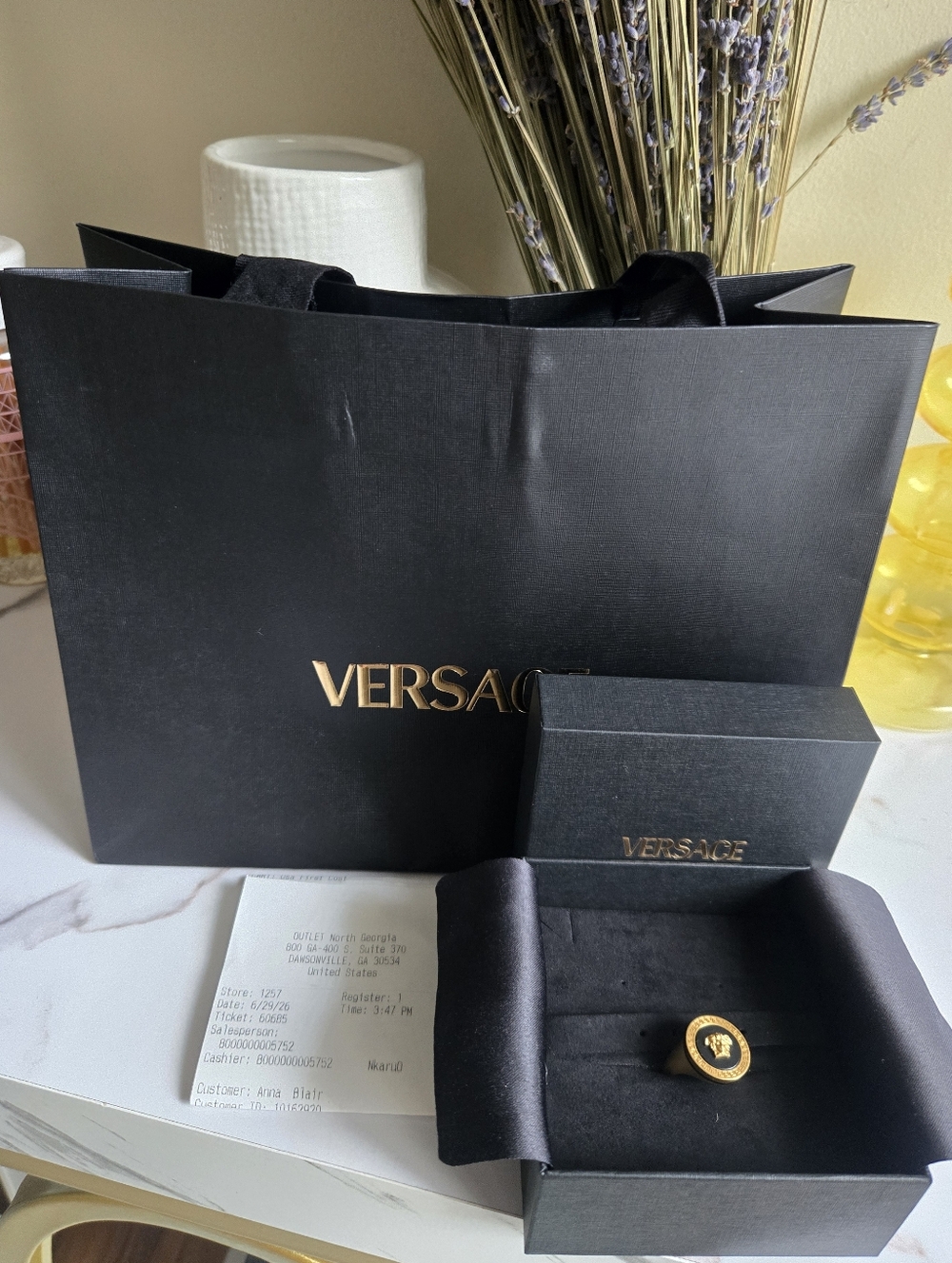 NIB Versace Medusa Gold Tone and Black Enamel Ring Unisex Size 19 IT 8.5 US - Picture 13 of 13